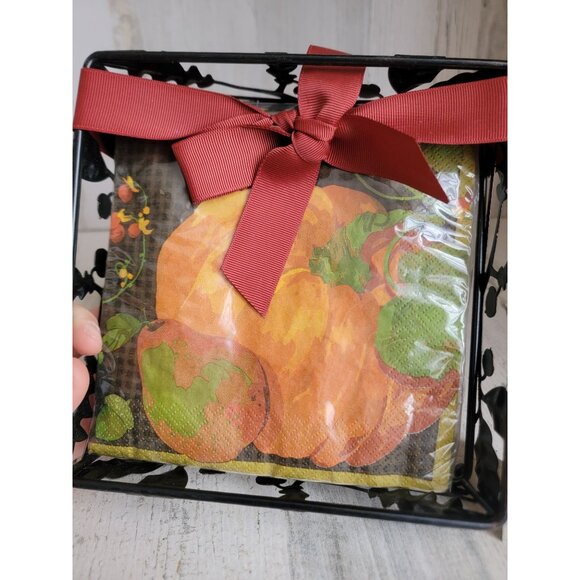 Hallmark Harvest Napkin Basket pumpkin gourds fall home decor - Picture 4 of 6
